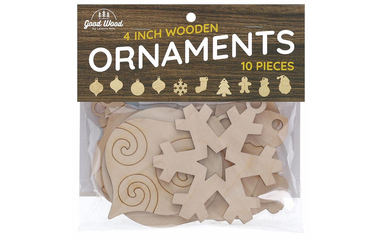 Good Wood by Leisure Arts Shape Holiday Ornament 4" 1 of 10 designs, Wooden Shapes, Wood Shapes, Wooden Shapes Wall Decor, Large Wooden Shapes, Small Wooden Shapes for Crafts